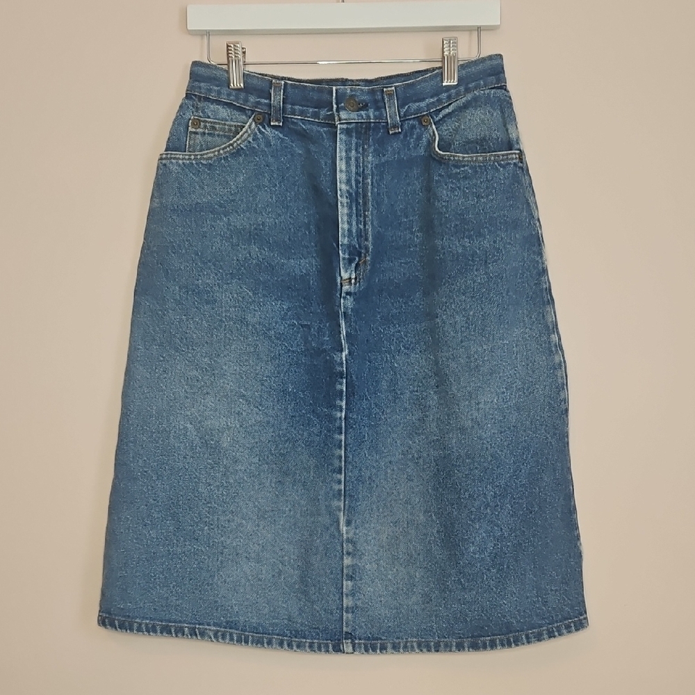 Vintage 70s Levi’s Orange Tab A-Line Jean Skirt Womens Size 7 Western Blue Denim